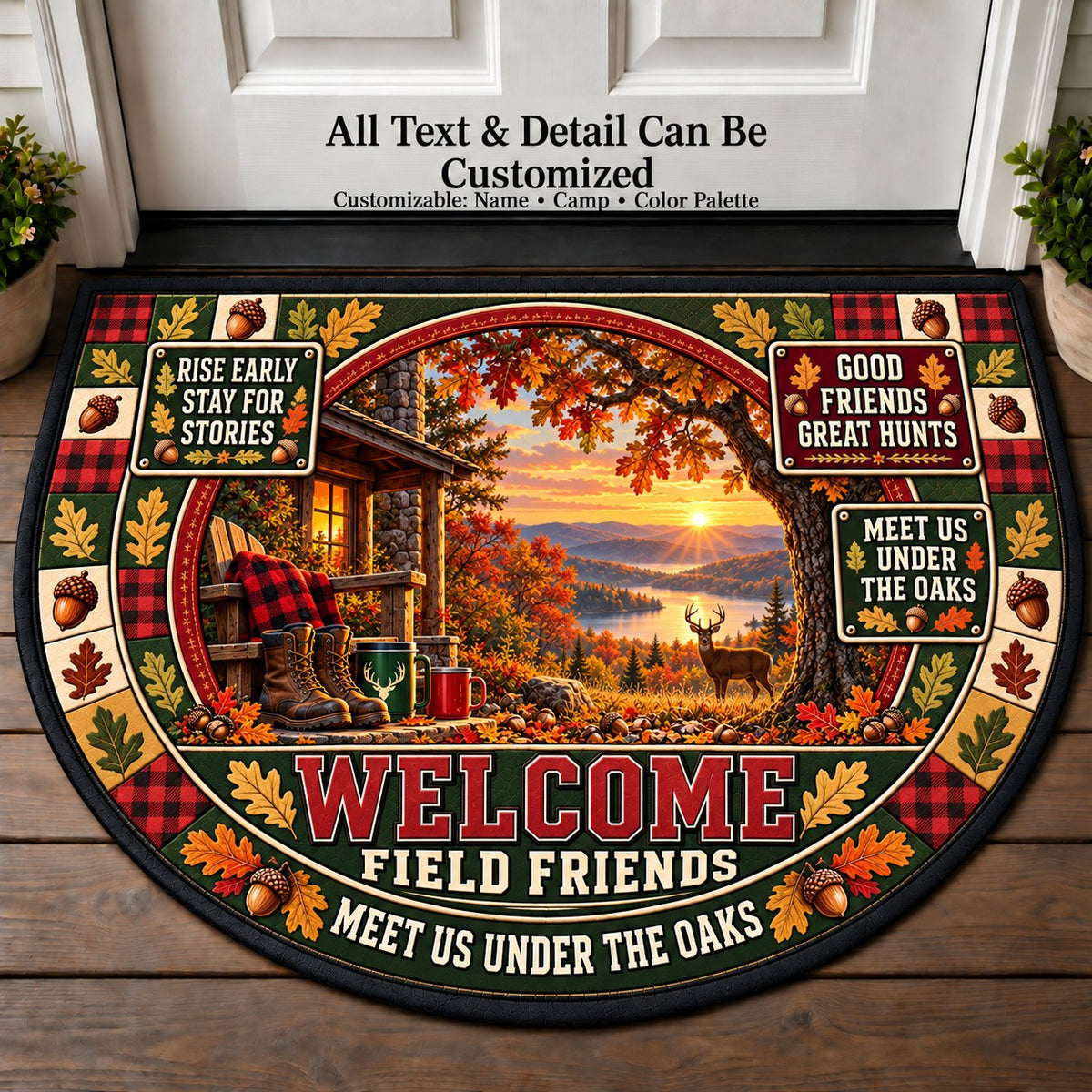 Autumn Oak Woods - Field Friends Personalized Half Round Mat | 5To9Vibe