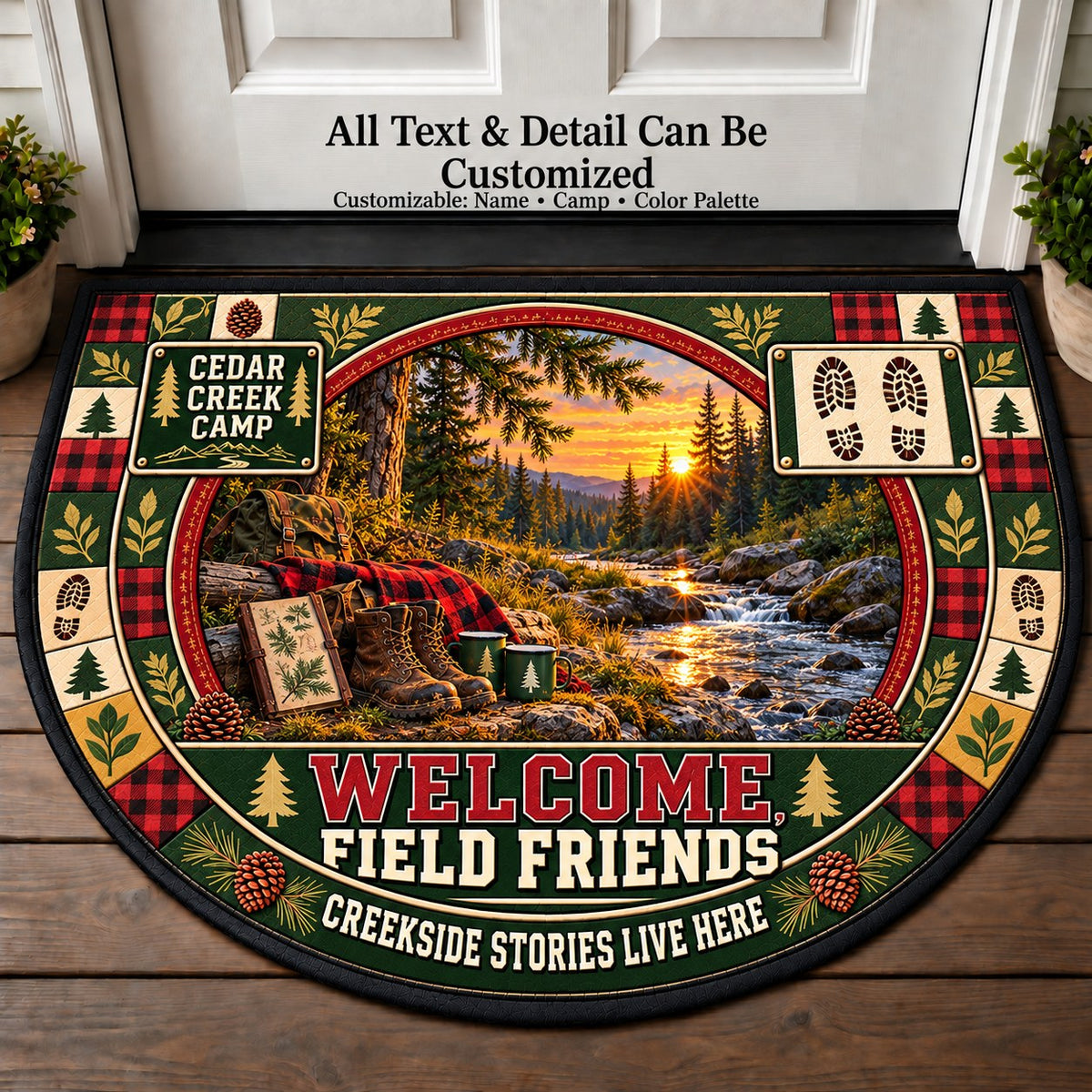 Cedar Creek Camp - Field Friends Personalized Half Round Mat | 5To9Vibe