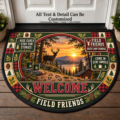 Deer Camp Sunrise - Field Friends Personalized Half Round Mat | 5To9Vibe
