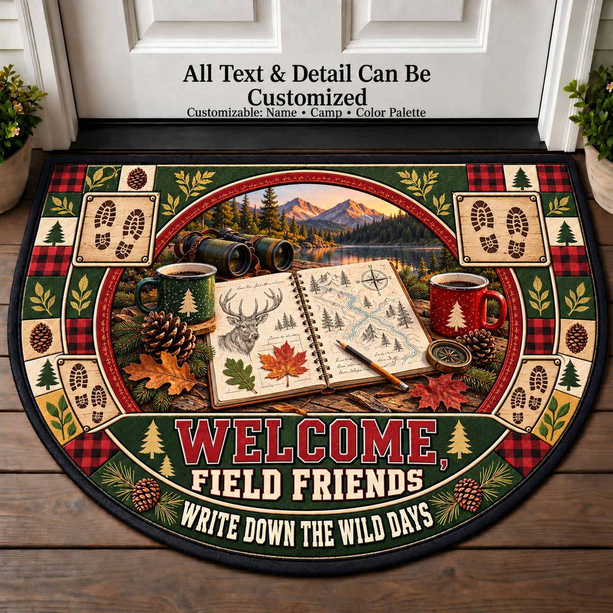 Field Journal Sketch - Field Friends Personalized Half Round Mat | 5To9Vibe