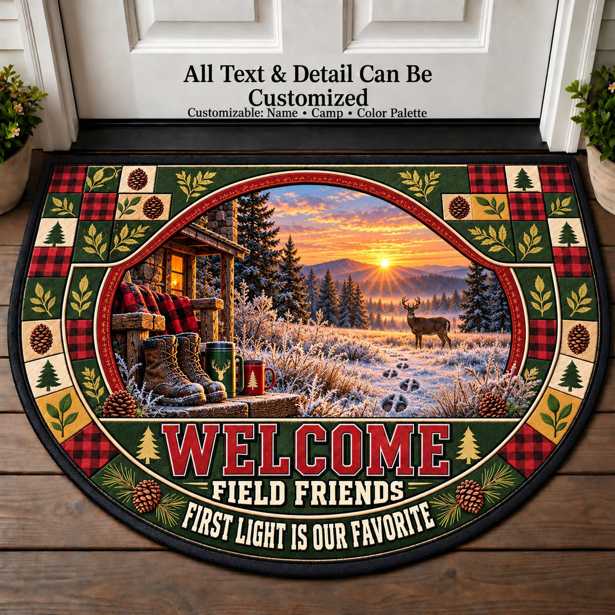 Frosty Dawn Trail - Field Friends Personalized Half Round Mat | 5To9Vibe
