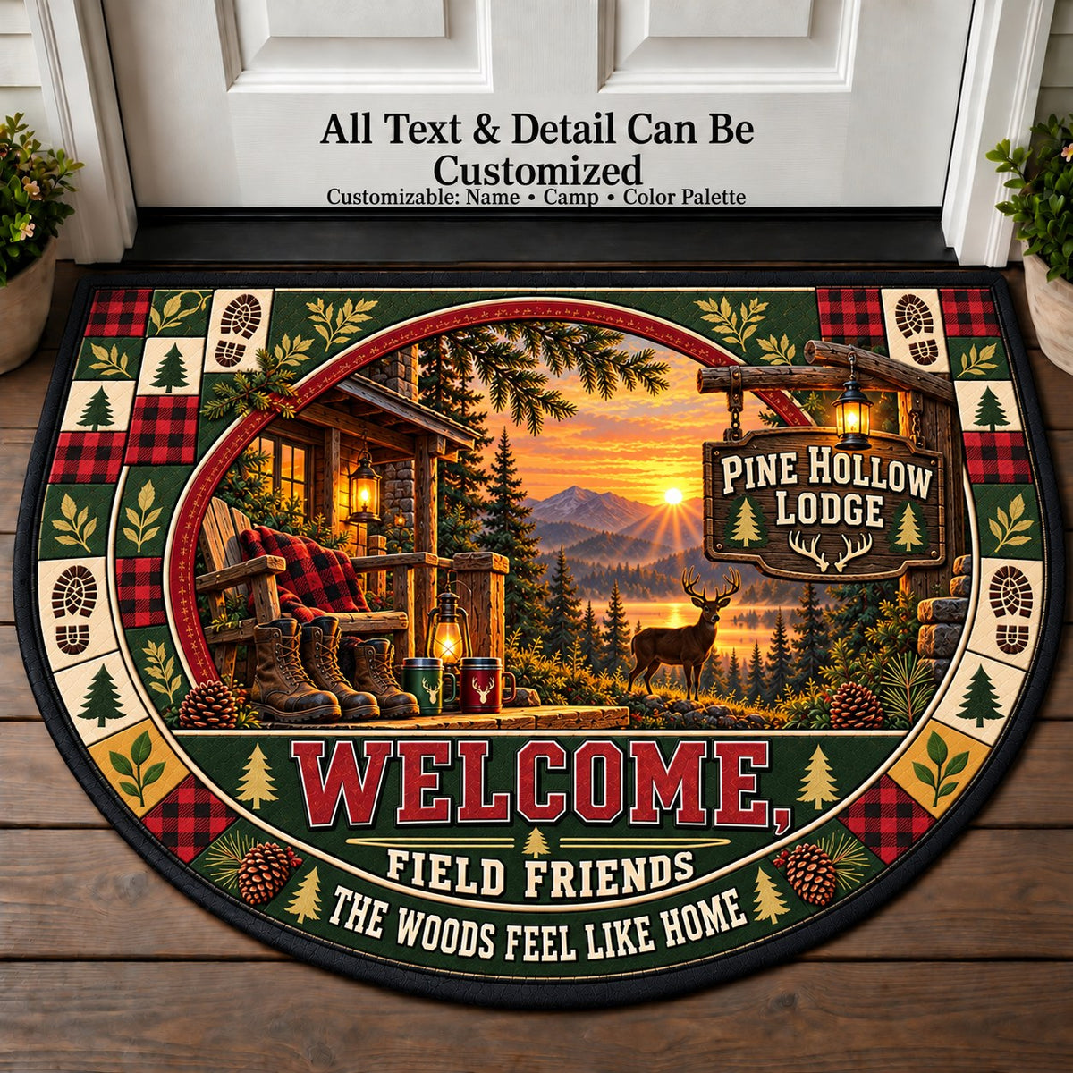 Pine Hollow Lodge - Field Friends Personalized Half Round Mat | 5To9Vibe