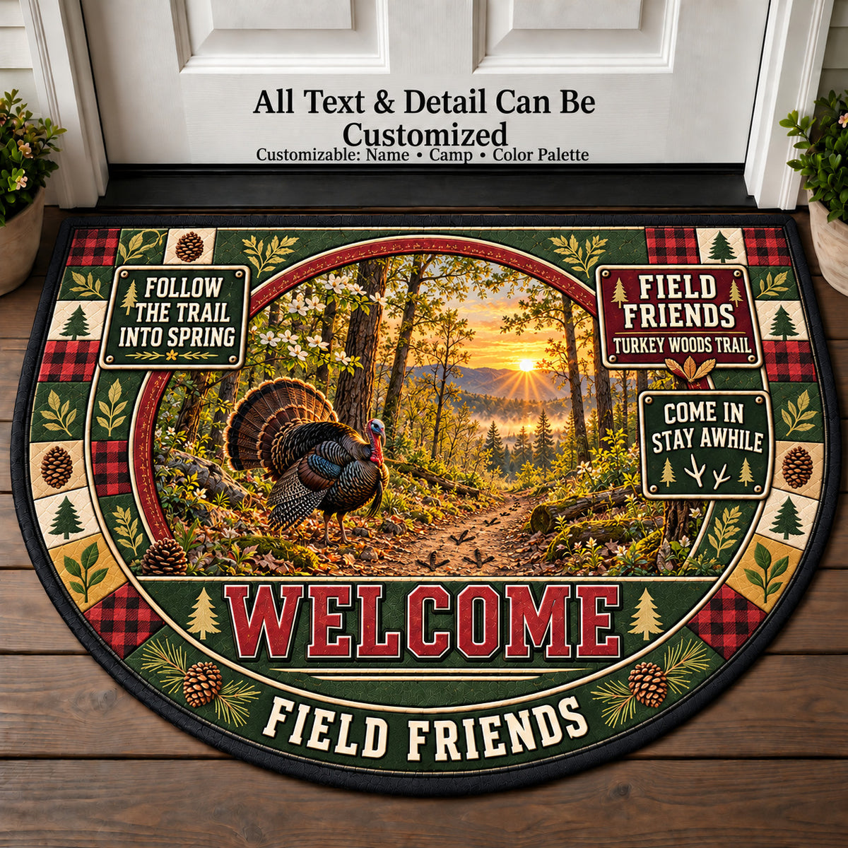 Turkey Woods Trail - Field Friends Personalized Half Round Mat | 5To9Vibe