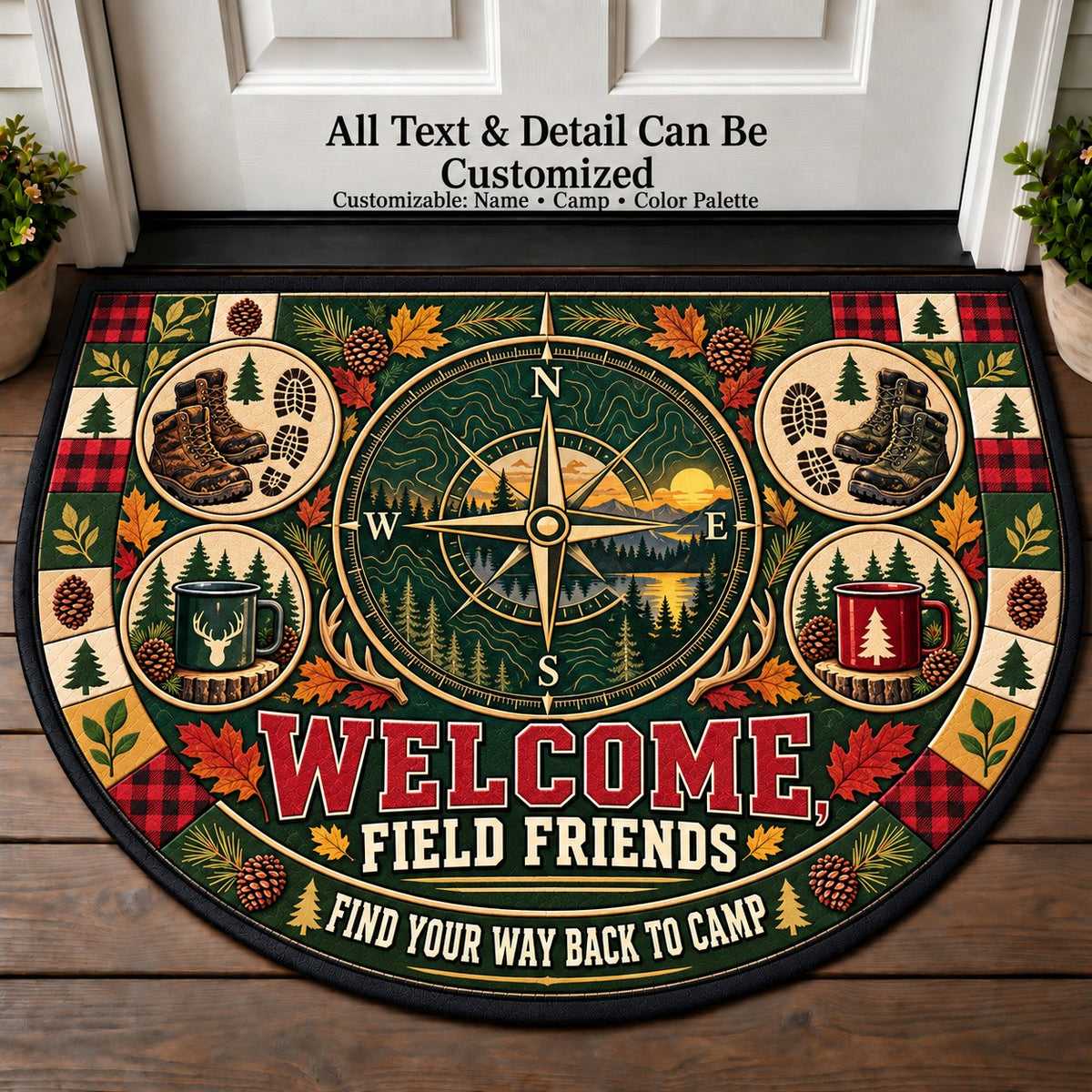 Woodland Compass - Field Friends Personalized Half Round Mat | 5To9Vibe