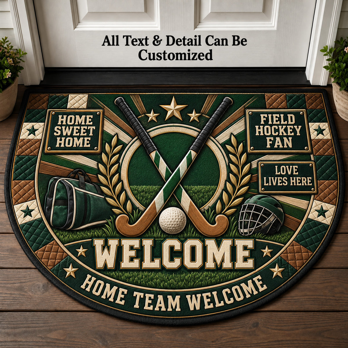 Field Hockey Fan Personalized Half Round Mat | 5To9Vibe