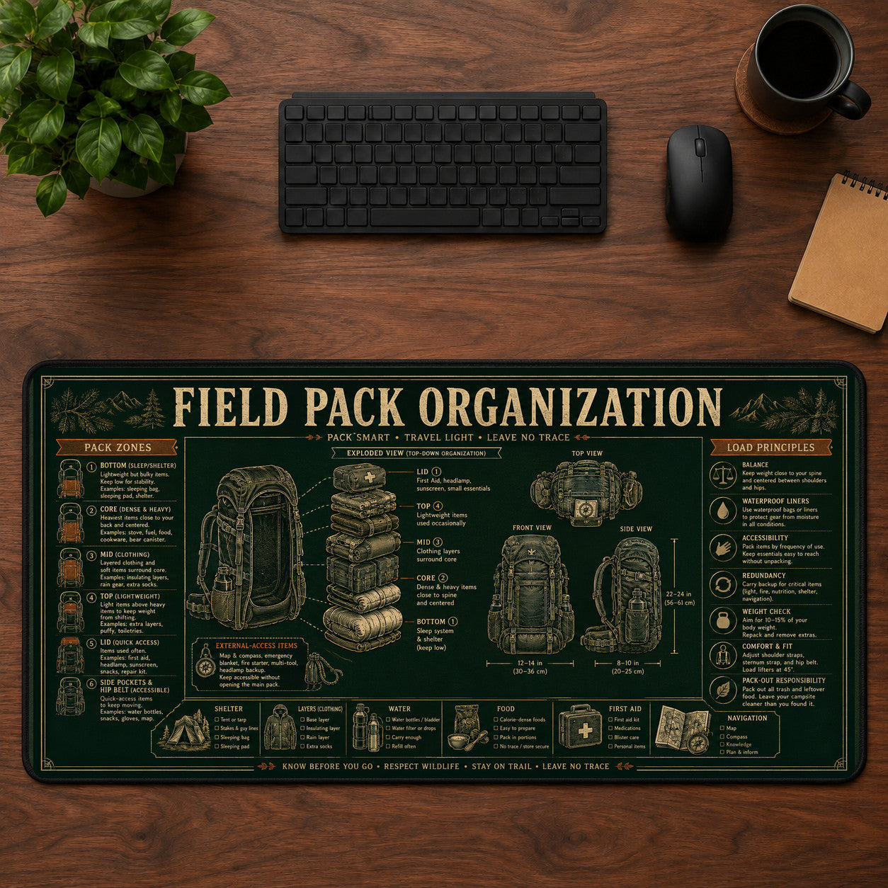 Field Pack Organization Desk Mat Mouse Pad | 5To9Vibe