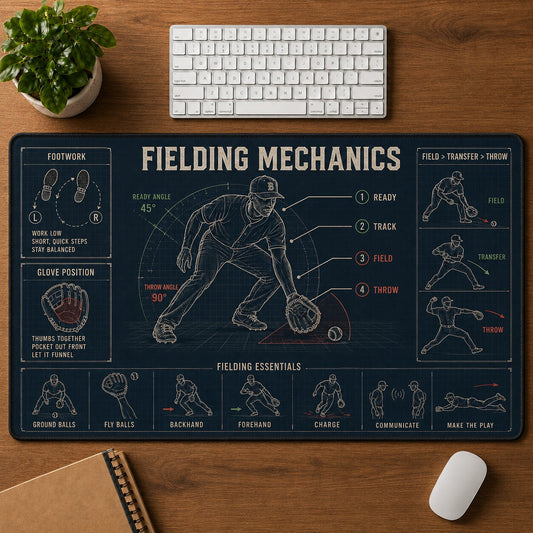 Fielding Mechanics Baseball Blueprint Desk Mat | 5To9Vibe