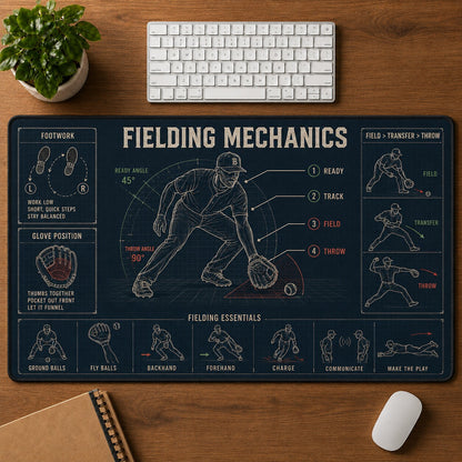 Fielding Mechanics Baseball Blueprint Desk Mat | 5To9Vibe