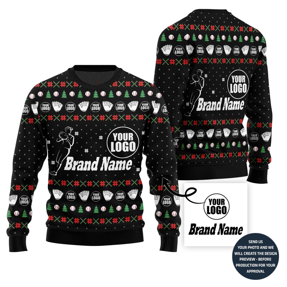 Fierce Custom Baseball Team Logo And Name Ugly Christmas Sweater