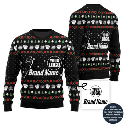 Fierce Custom Baseball Team Logo And Name Ugly Christmas Sweater