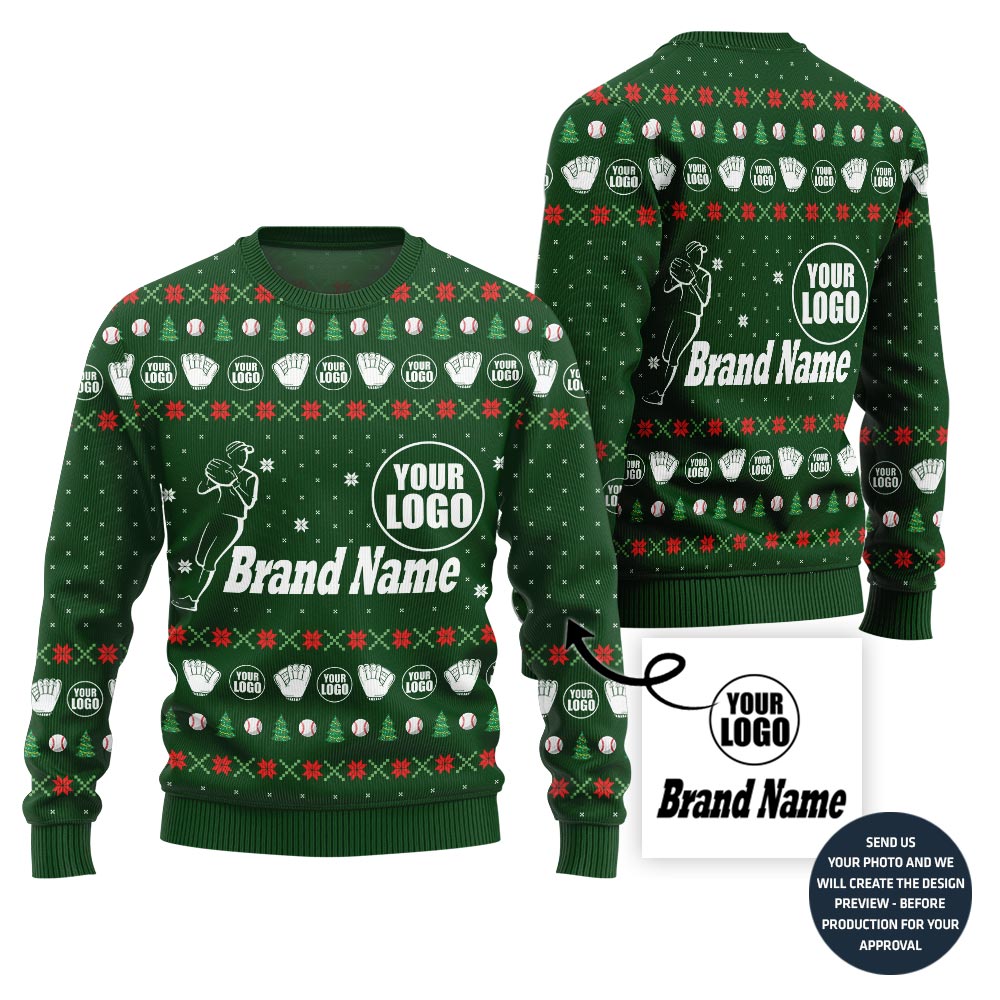 Fierce Custom Baseball Team Logo And Name Ugly Christmas Sweater