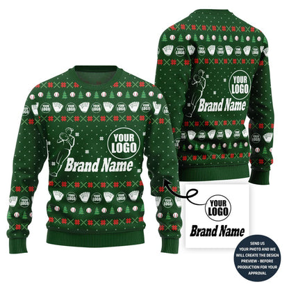Fierce Custom Baseball Team Logo And Name Ugly Christmas Sweater