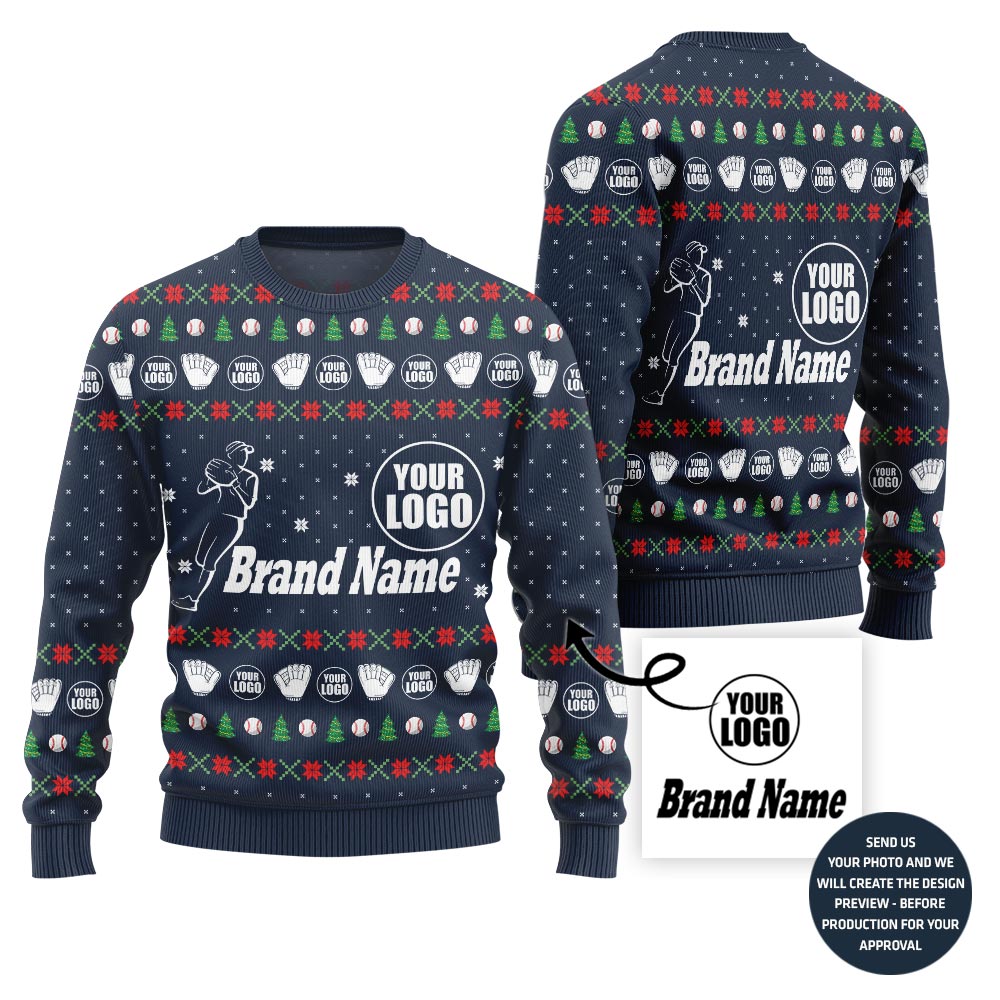 Fierce Custom Baseball Team Logo And Name Ugly Christmas Sweater