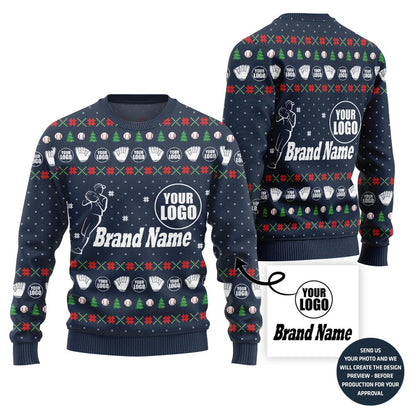 Fierce Custom Baseball Team Logo And Name Ugly Christmas Sweater