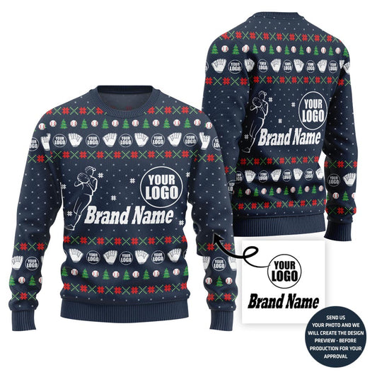 Fierce Custom Baseball Team Logo And Name Ugly Christmas Sweater