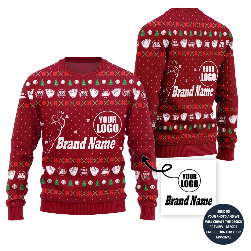 Fierce Custom Baseball Team Logo And Name Ugly Christmas Sweater