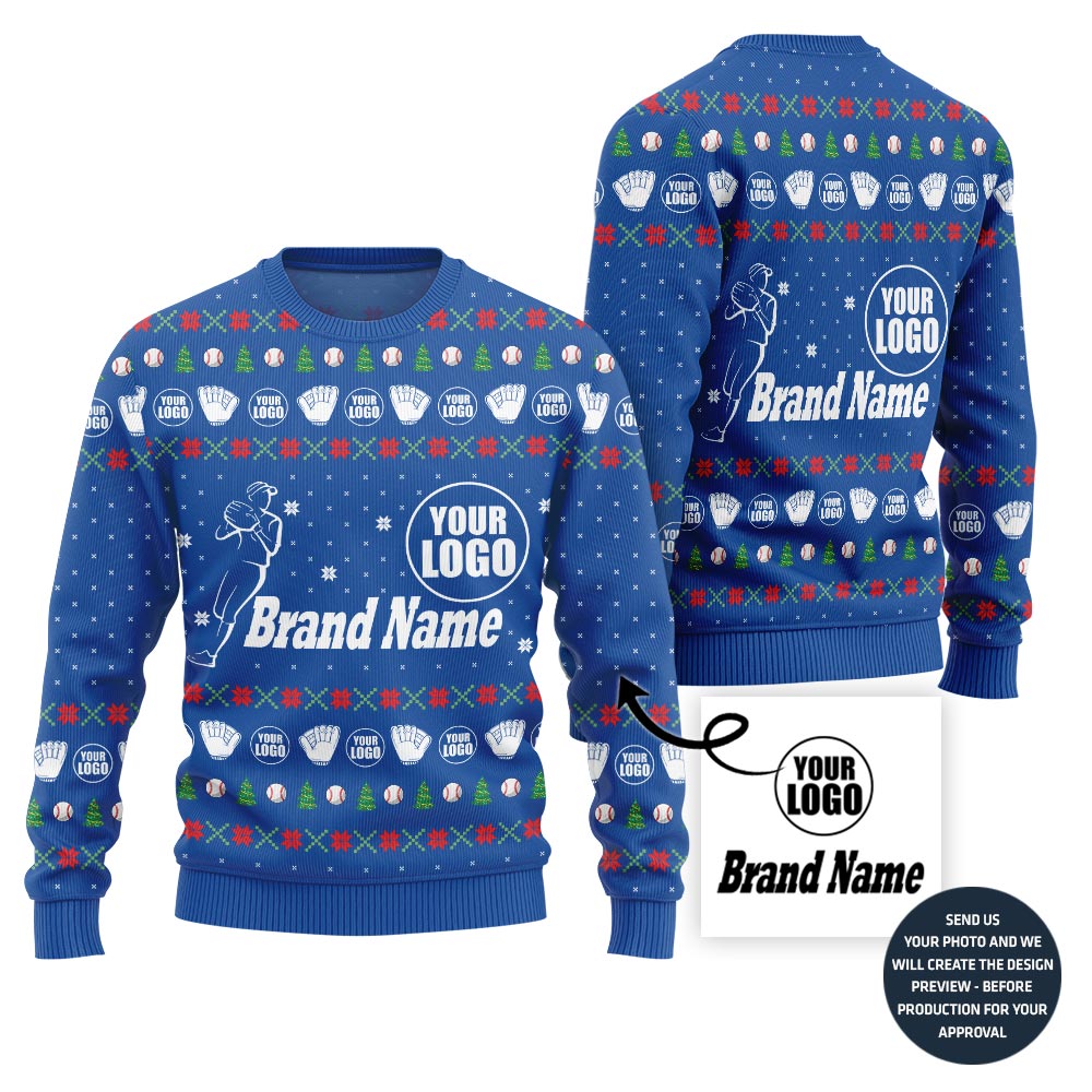 Fierce Custom Baseball Team Logo And Name Ugly Christmas Sweater