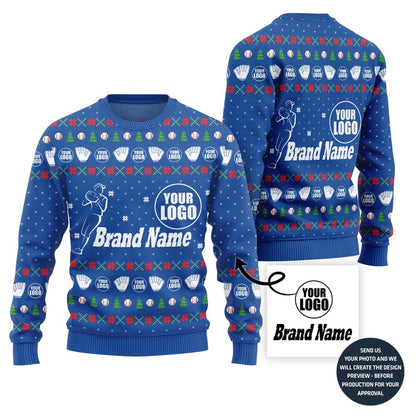 Fierce Custom Baseball Team Logo And Name Ugly Christmas Sweater