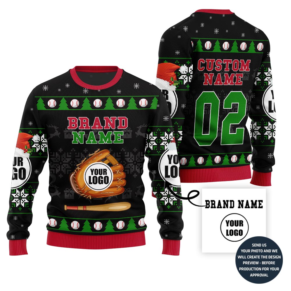Fierce Custom Logo Baseball Ugly Xmas Sweater