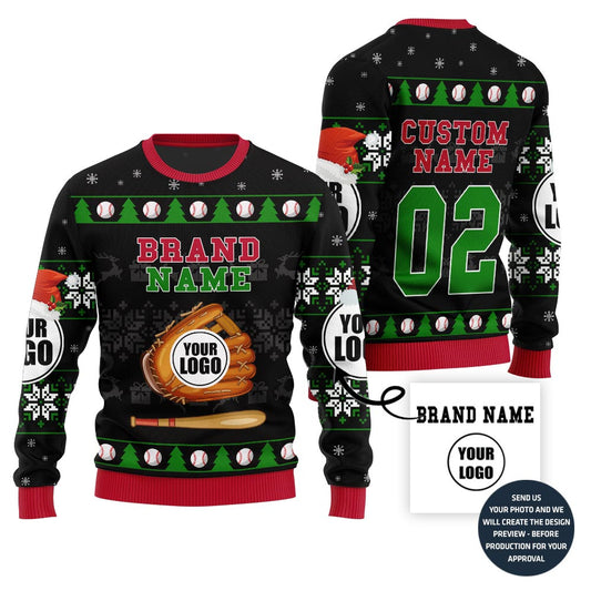 Fierce Custom Logo Baseball Ugly Xmas Sweater
