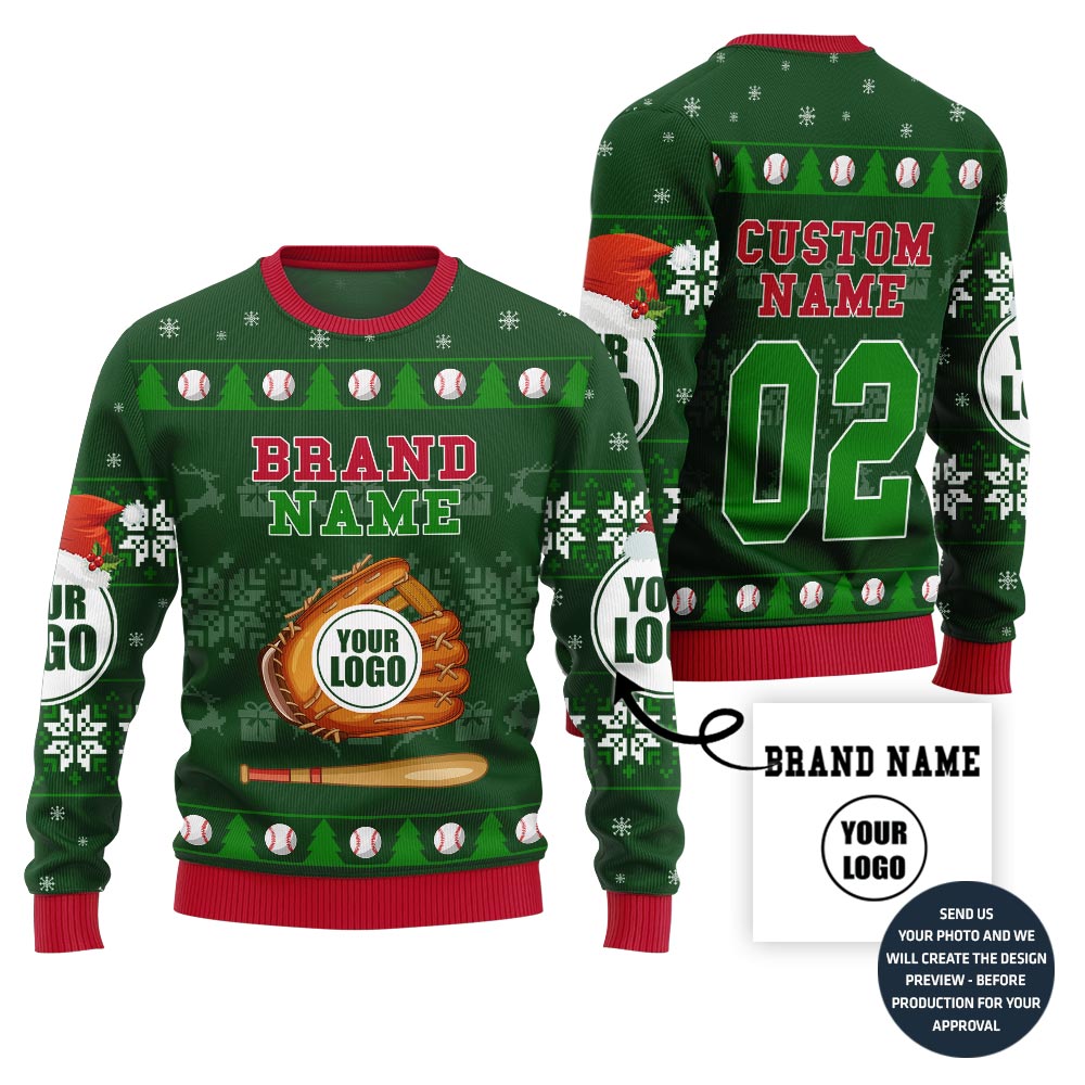 Fierce Custom Logo Baseball Ugly Xmas Sweater