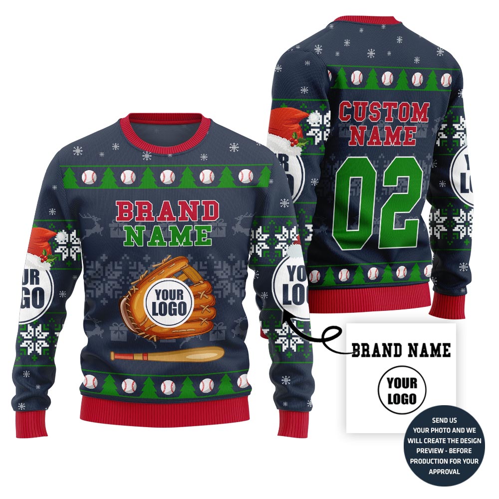 Fierce Custom Logo Baseball Ugly Xmas Sweater