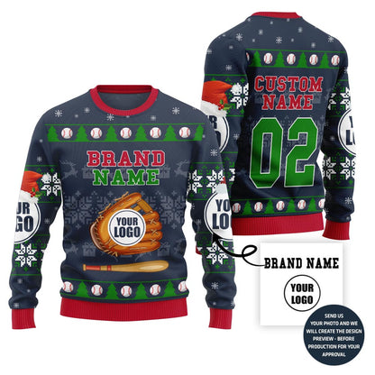 Fierce Custom Logo Baseball Ugly Xmas Sweater