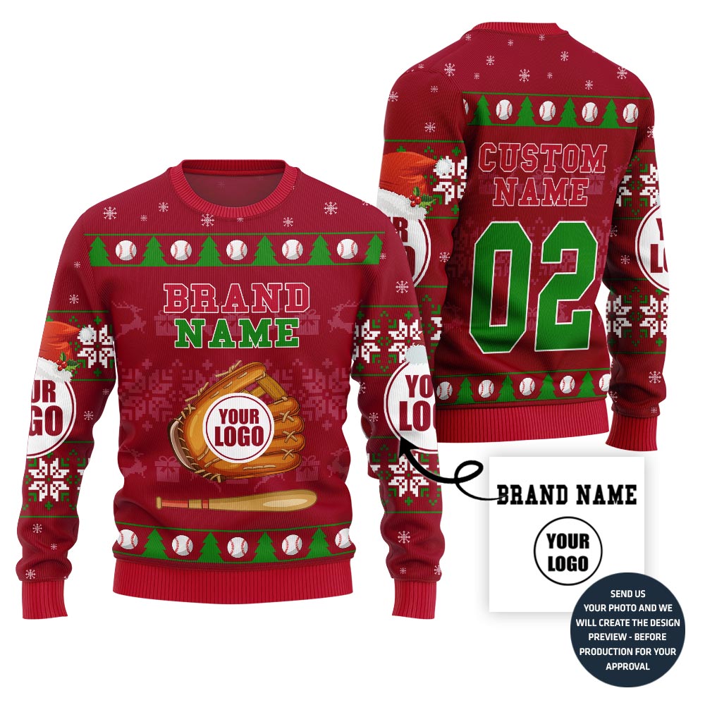 Fierce Custom Logo Baseball Ugly Xmas Sweater