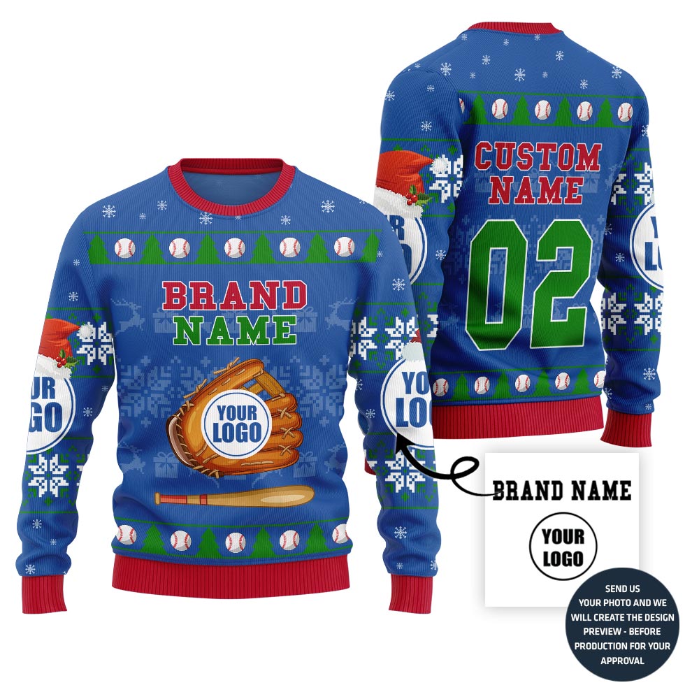 Fierce Custom Logo Baseball Ugly Xmas Sweater