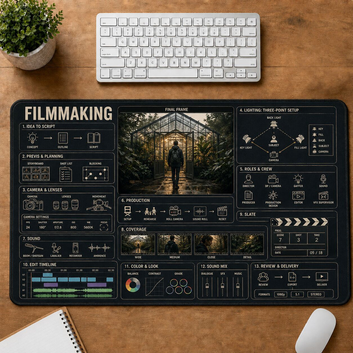 Filmmaking Creative Reference Guide Desk Mat | 5To9Vibe