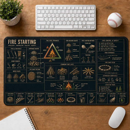 Fire Starting Outdoor Skills Field Guide Desk Mat | 5To9Vibe