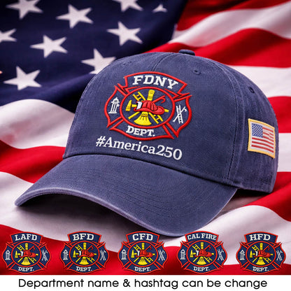 Firefighter Cap America 250 Anniversary Embroidered Logo Wash Embroidered Premium Wash Cap