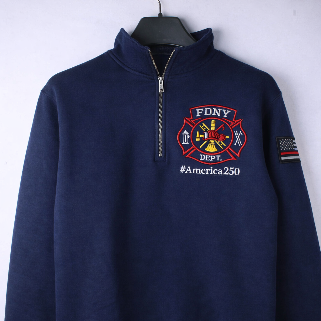 Firefighter America 250 Anniversary Embroidered Logo Premium Quarter Zip Sweatshirt, Inspired Quarter Zip Sweater
