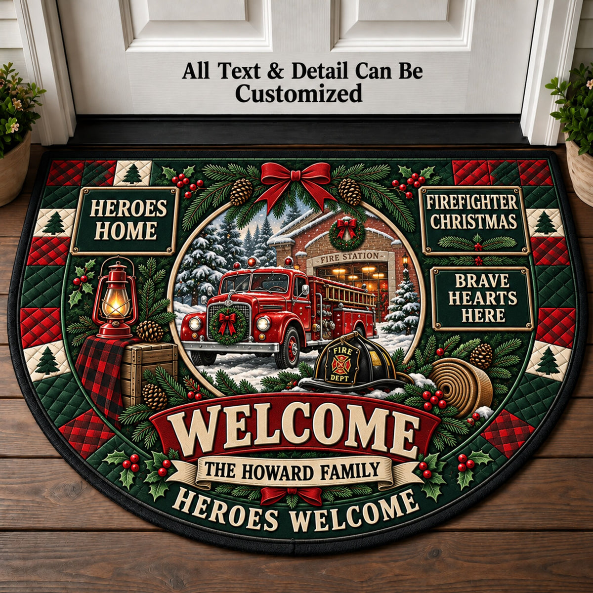 Firefighter Christmas Personalized Half Round Mat | 5To9Vibe