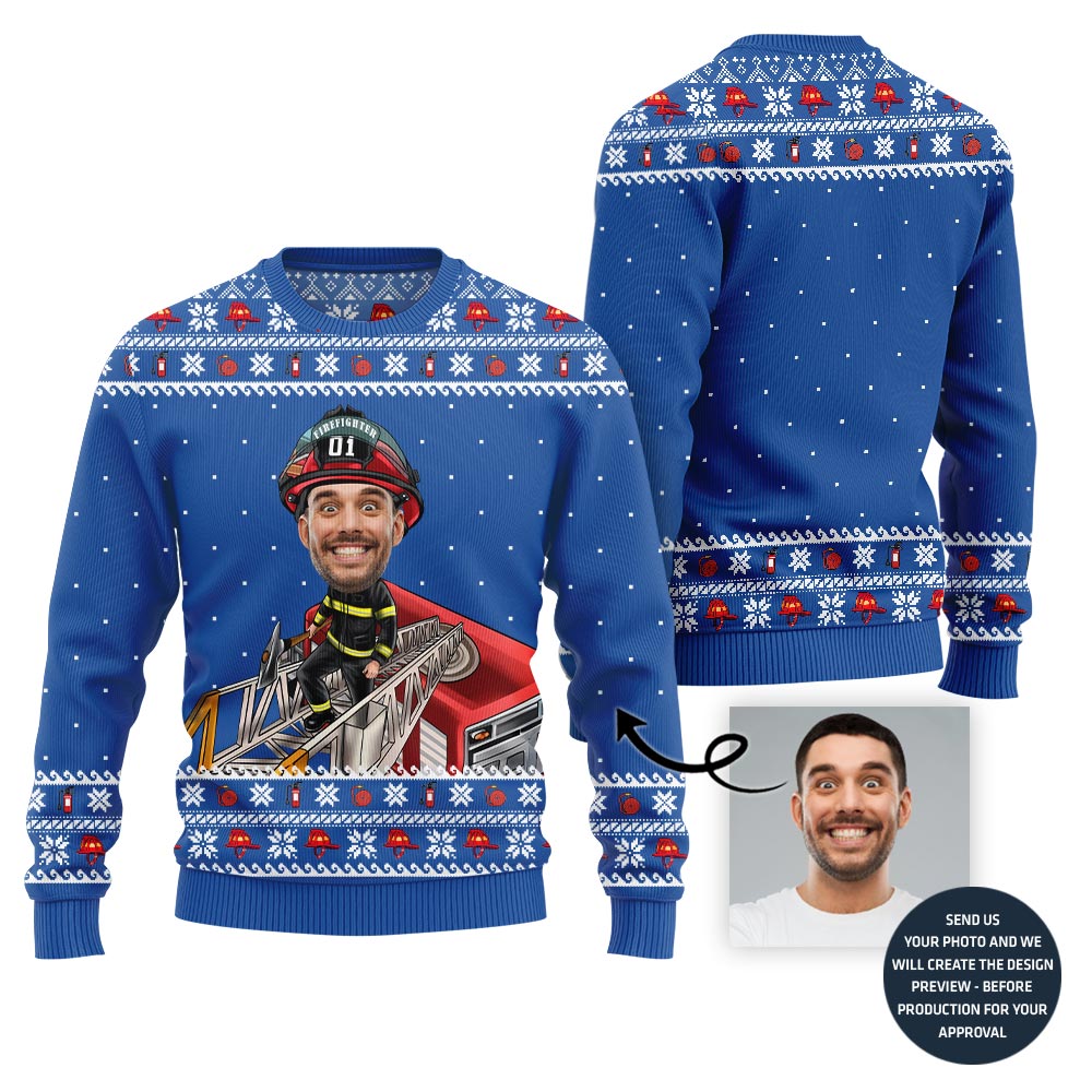 Firefighter Custom Face Funny Holiday Sweater