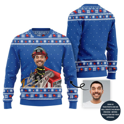 Firefighter Custom Face Funny Holiday Sweater