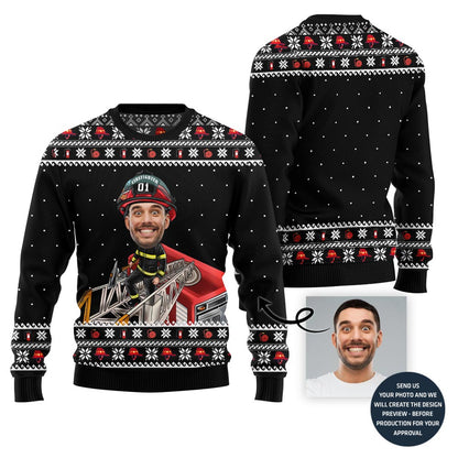 Firefighter Custom Face Funny Holiday Sweater