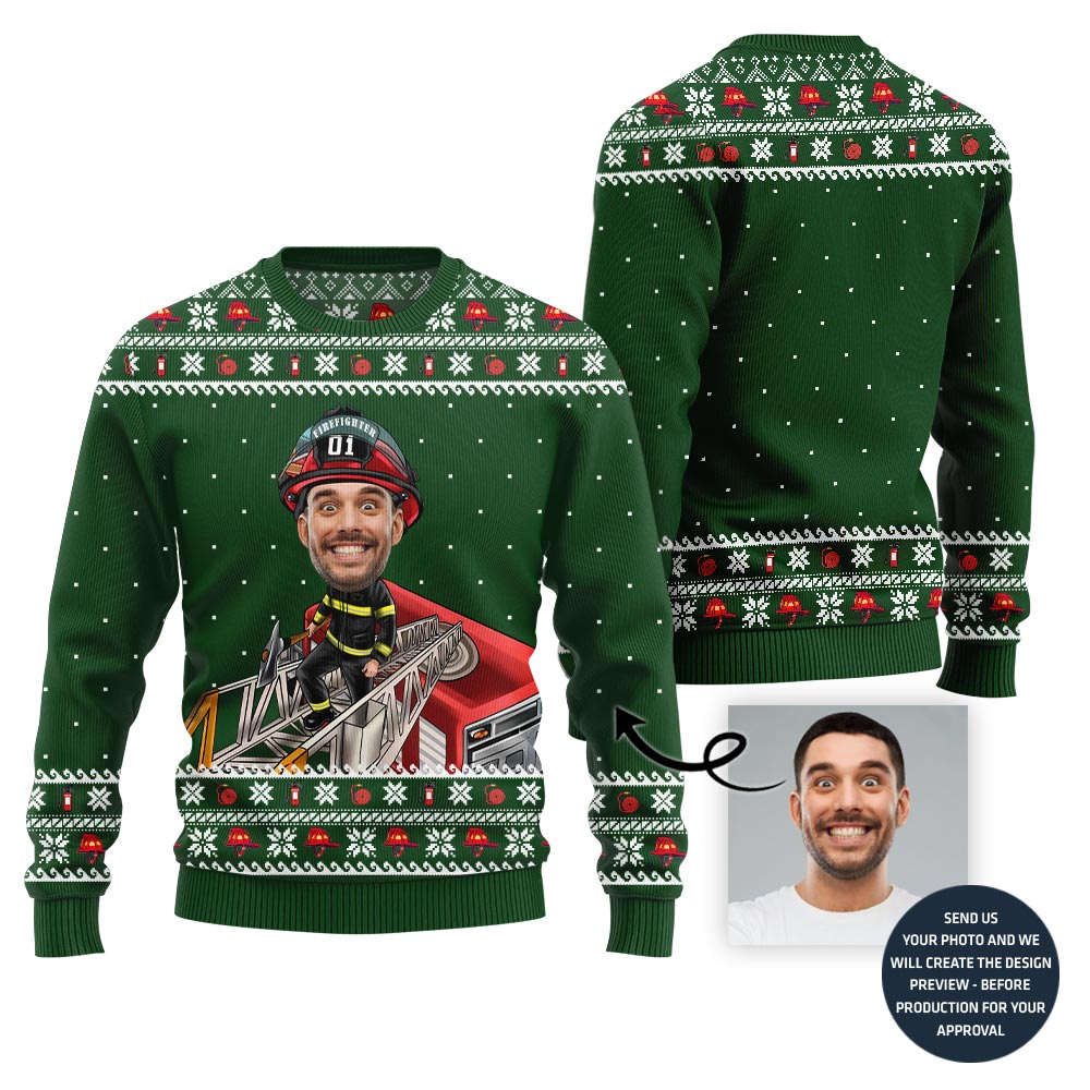 Firefighter Custom Face Funny Holiday Sweater
