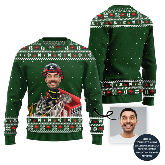 Firefighter Custom Face Funny Holiday Sweater