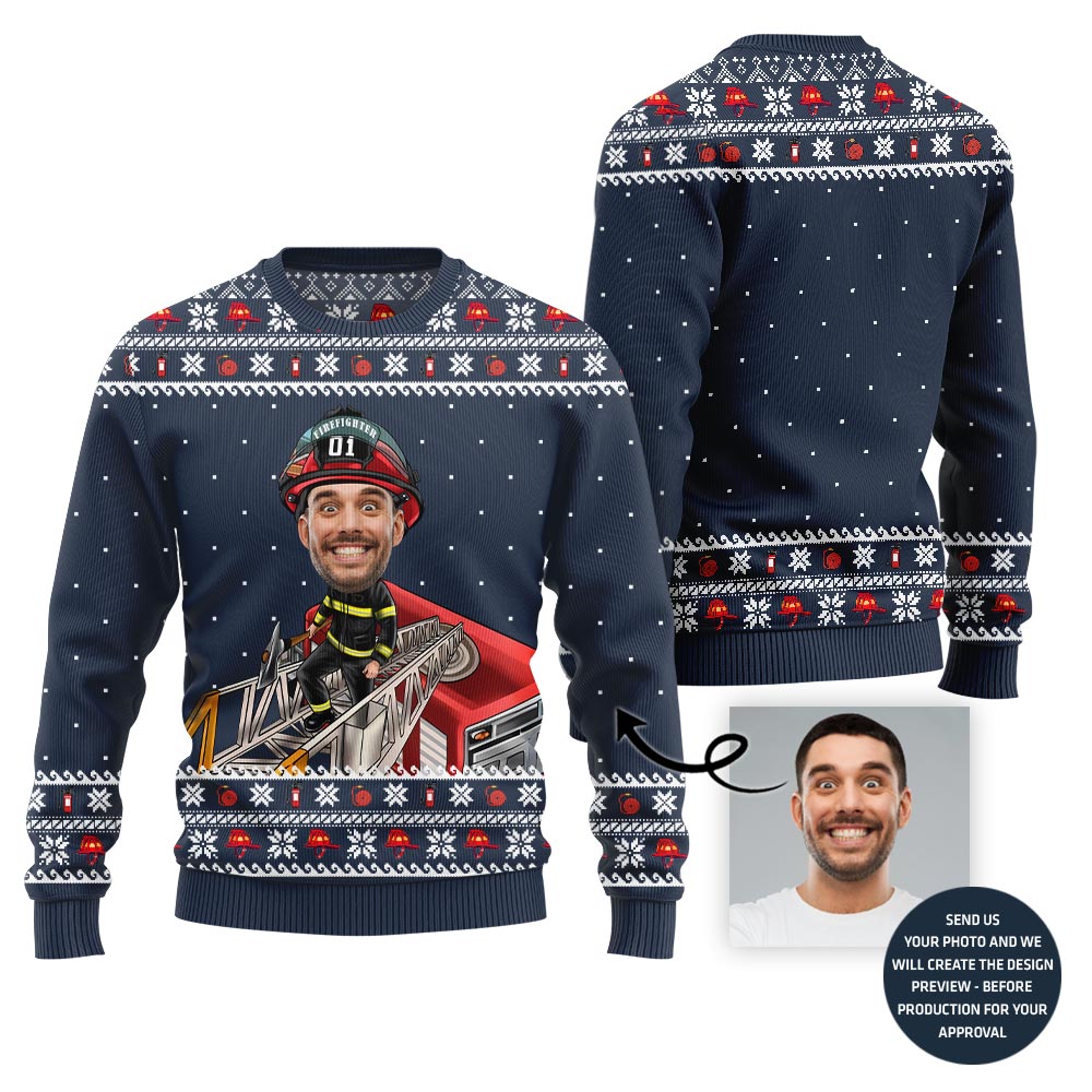 Firefighter Custom Face Funny Holiday Sweater