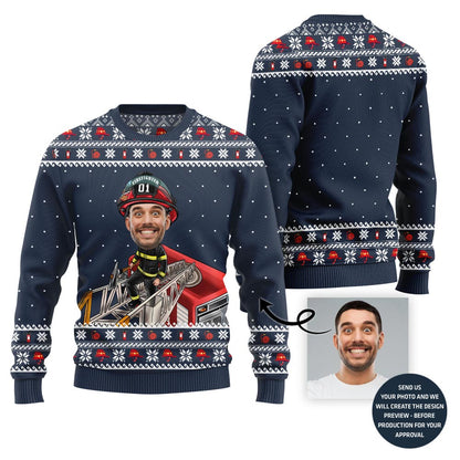 Firefighter Custom Face Funny Holiday Sweater