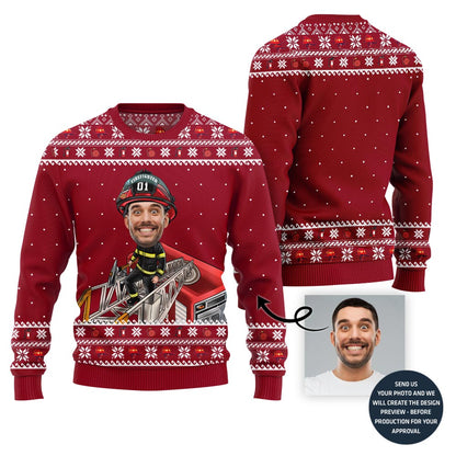 Firefighter Custom Face Funny Holiday Sweater