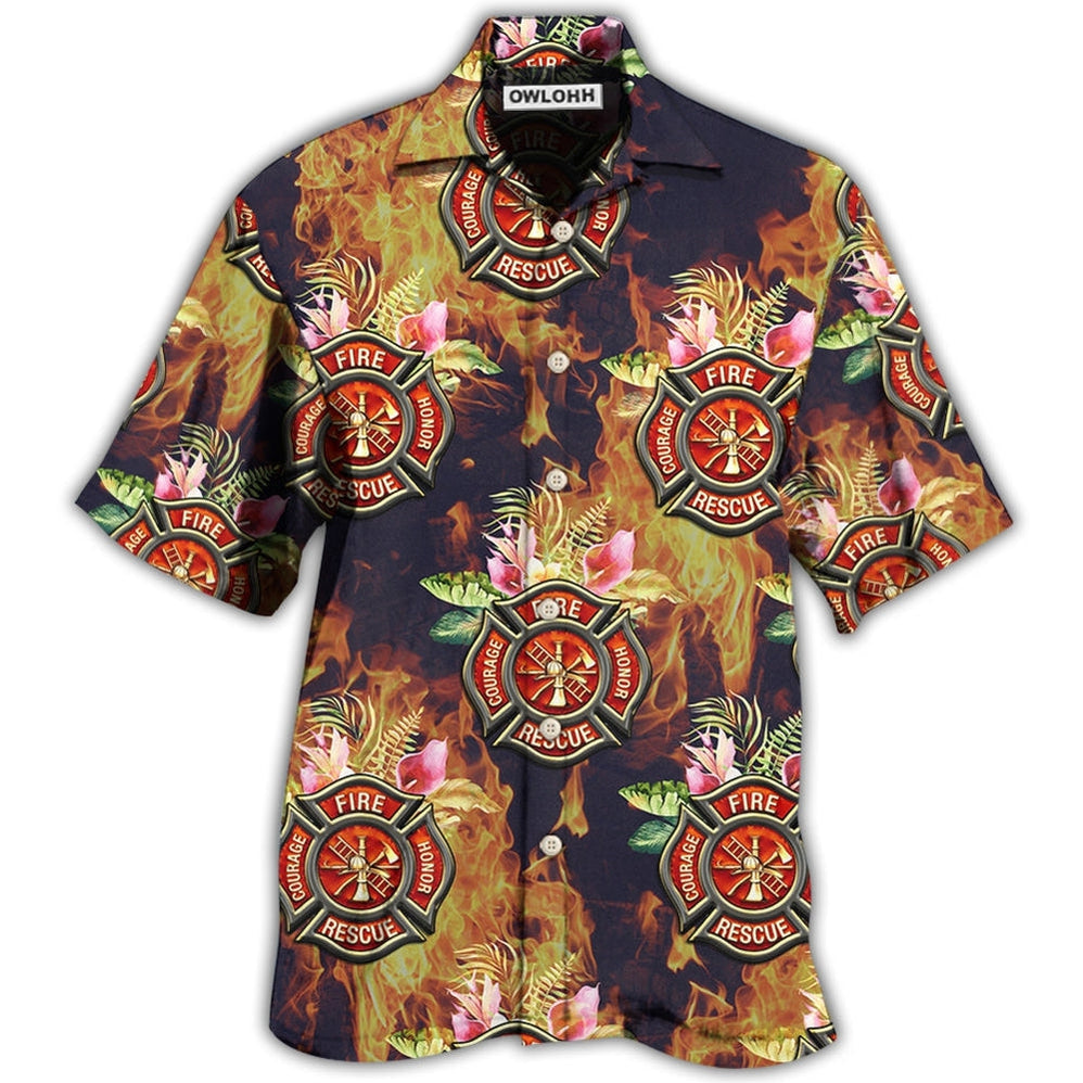 Hawaiian Shirt / Adults / S Firefighter Tropical Floral With Fire Style - Hawaiian Shirt 
