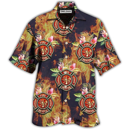 Hawaiian Shirt / Adults / S Firefighter Tropical Floral With Fire Style - Hawaiian Shirt 