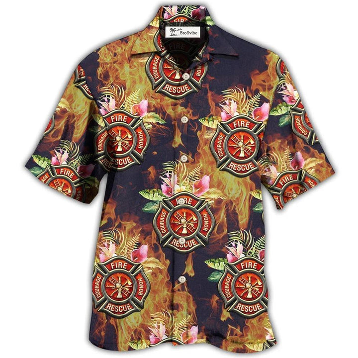 Hawaiian Shirt / Adults / S Firefighter Tropical Floral With Fire Style - Hawaiian Shirt 