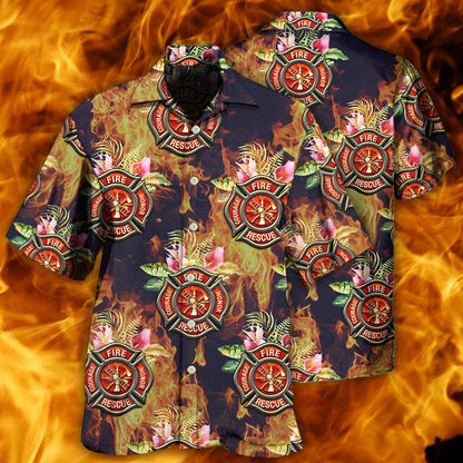 Firefighter Tropical Floral With Fire Style - Hawaiian Shirt 