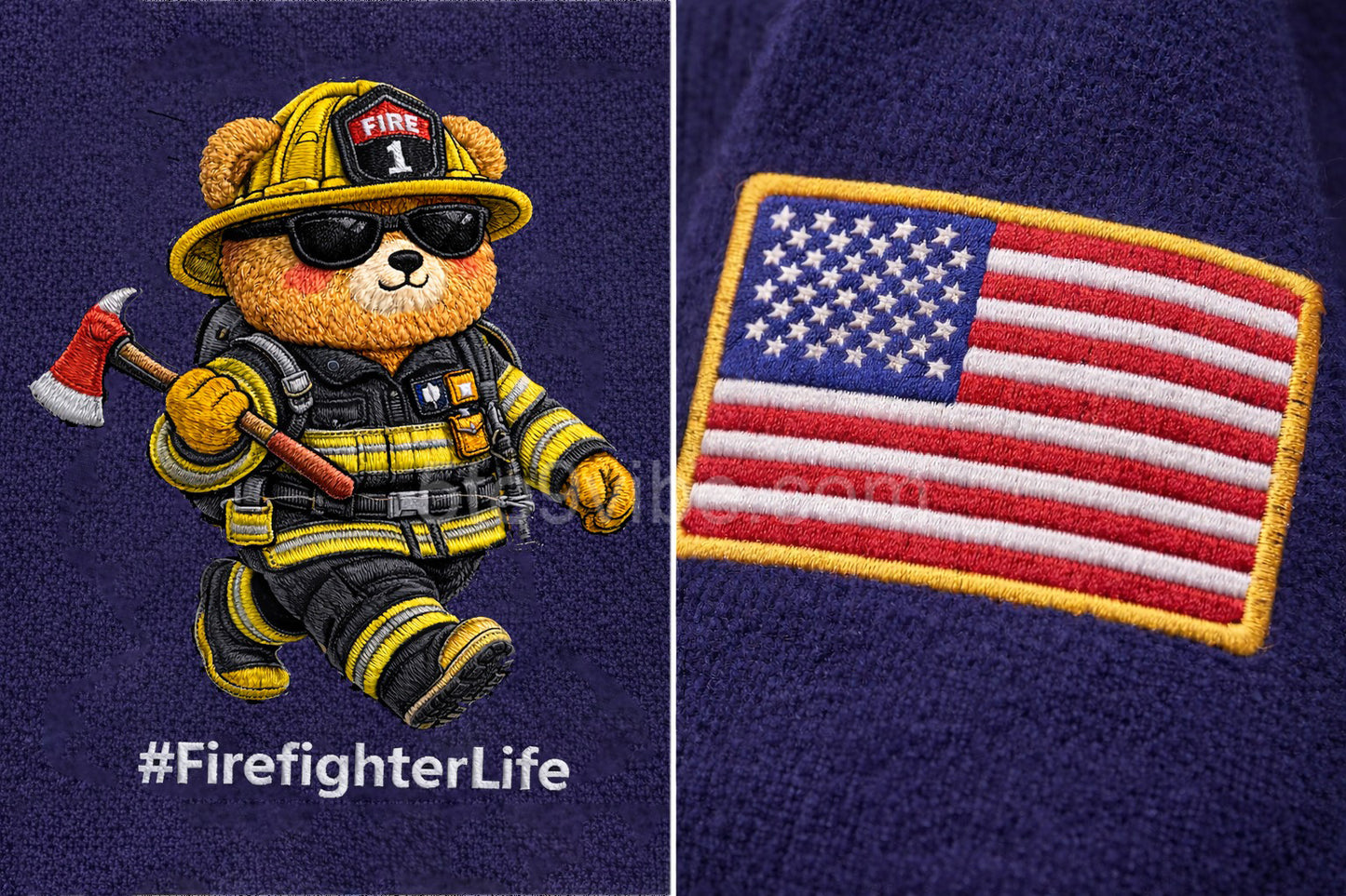 Firefighter Life Embroidered Quarter Zip Sweatshirt, Funny Firefighter Life Bear Pullover, Men's Casual Zip Up Jacket, Gift for Firefighter Life Lover Dad
