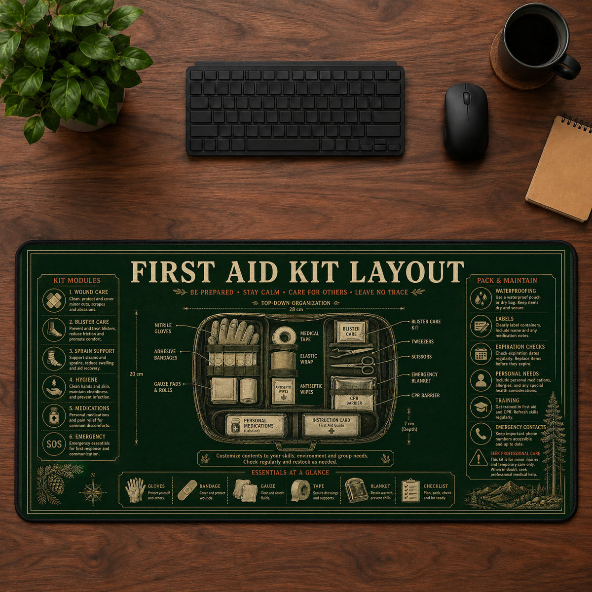 First Aid Kit Layout Desk Mat Mouse Pad | 5To9Vibe