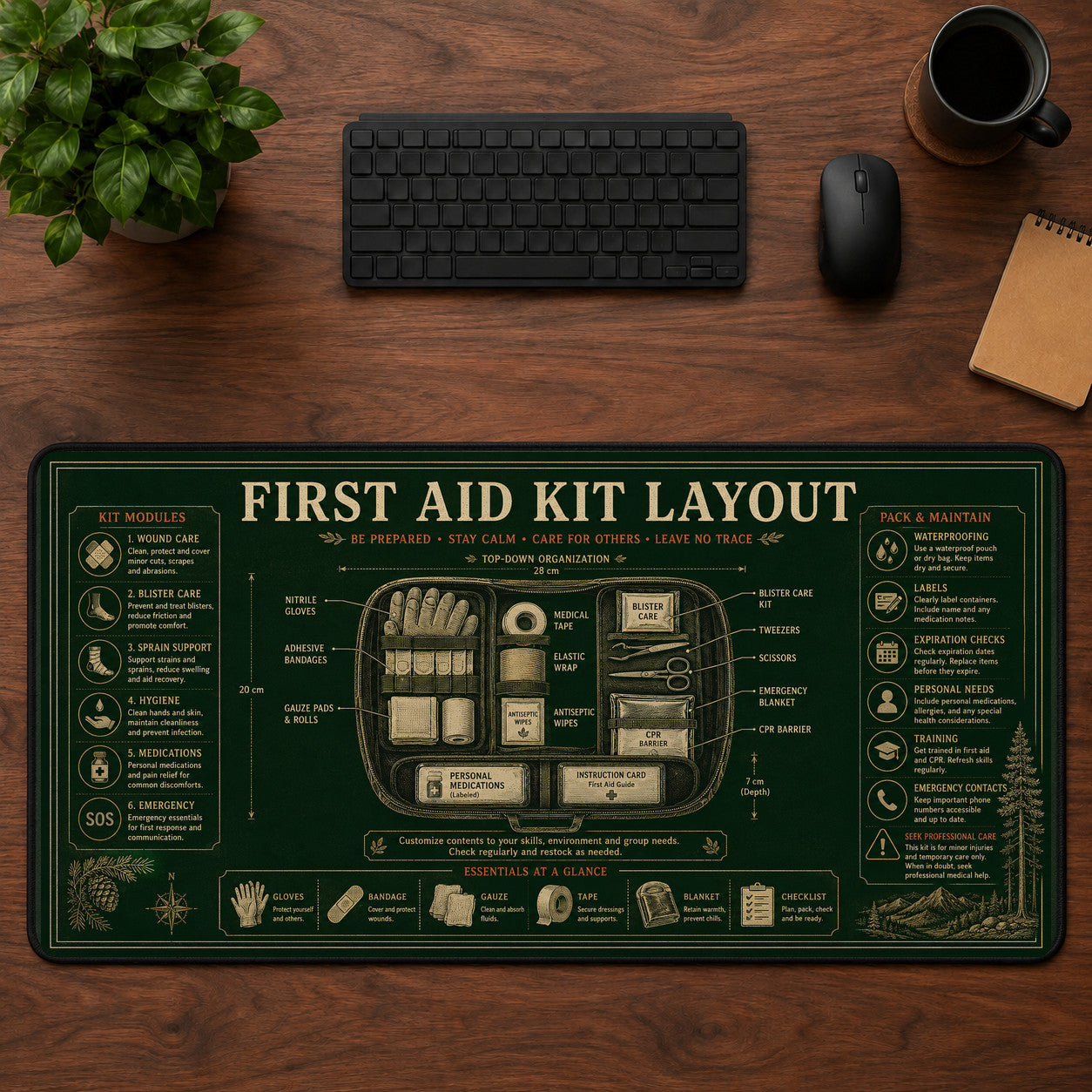 First Aid Kit Layout Desk Mat Mouse Pad | 5To9Vibe