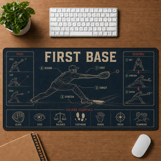 First Base Baseball Blueprint Desk Mat | 5To9Vibe
